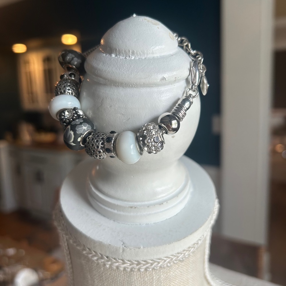 Elegant Silver, black and White charm Bracelet